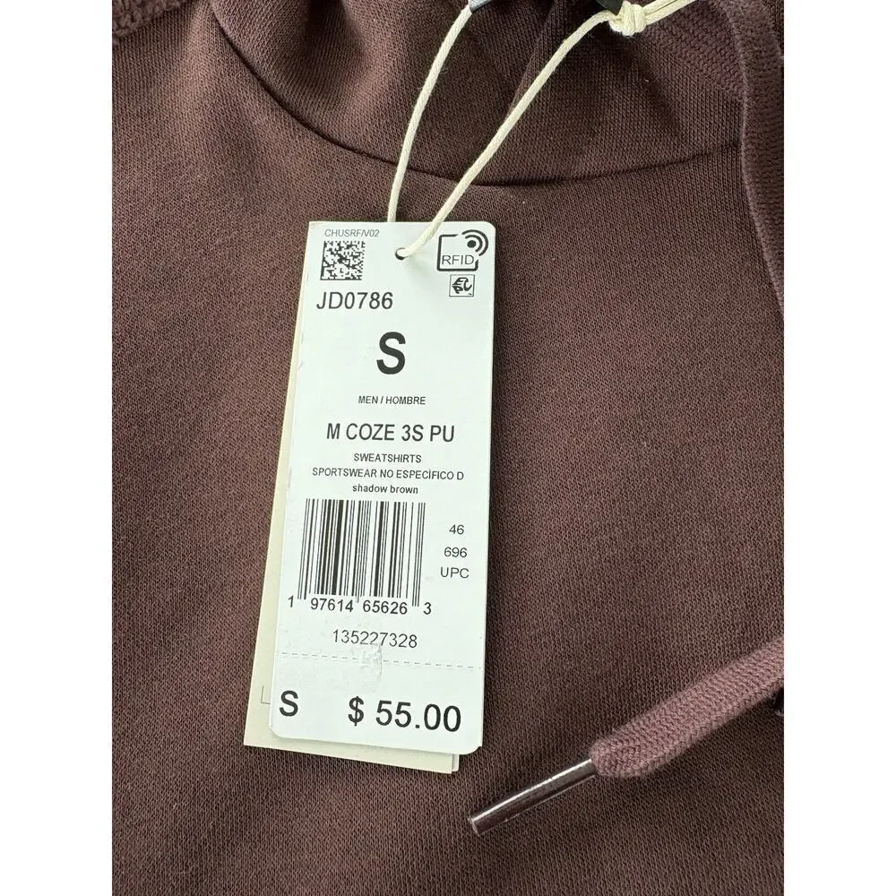 Adidas Men's Beige Coze 3-Stripes Pullover Hoodie Size S Shadow Brown
